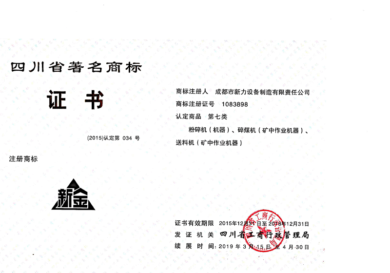 荣获“四川省著名商标证书”